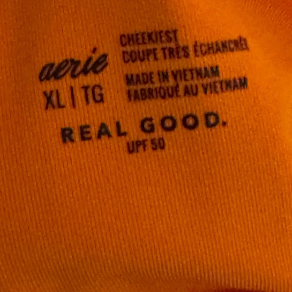 AA-272 Aerie NWT Cheekiest Side Tie Orange &‎ White Ribbed Swim Bikini Bottoms